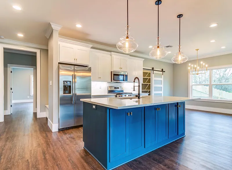 Custom blue kitchen cabinetry